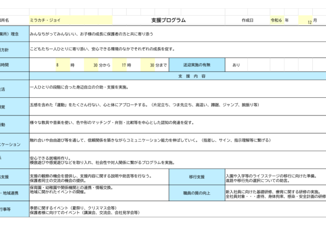 ミラカチ・ジョイ　支援プログラム